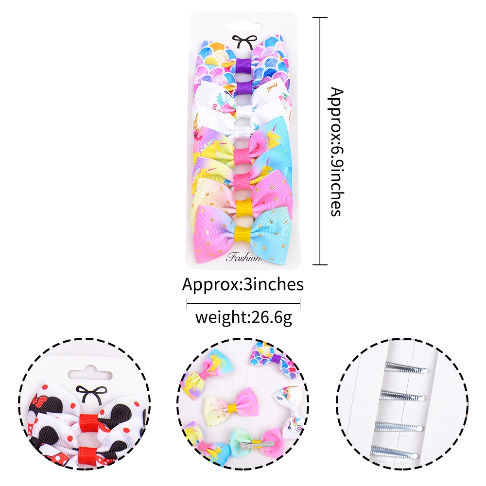 Hair Accessories 8Pcs/Set Fashion Print Grosgrain Ribbon Hair Bows Clips Small For Baby Children Girls Headwear DIY Kids Accessories Best Gifts