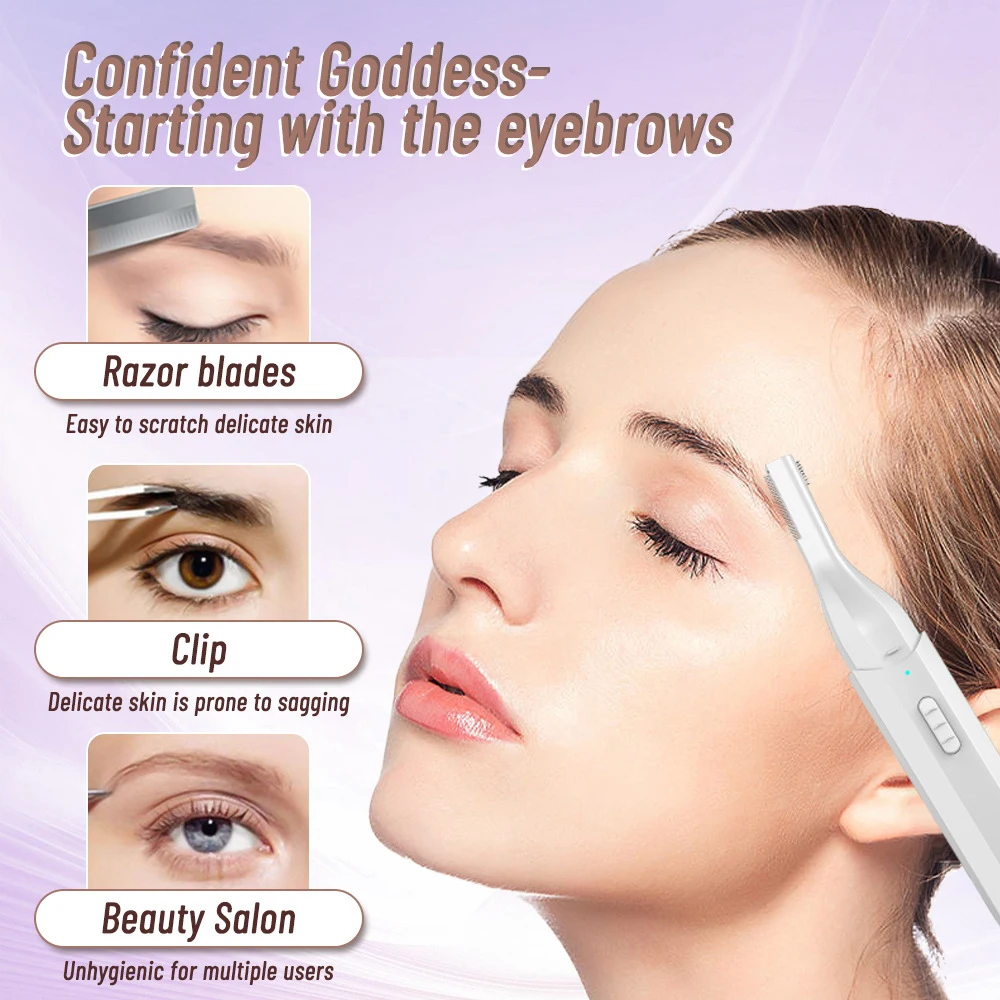 EstherQueen Multi-purpose USB Eyebrow Trimmer Rechargeable Makeup Beauty Painless Hair Shaver Portable Facial Hair Razor Blades