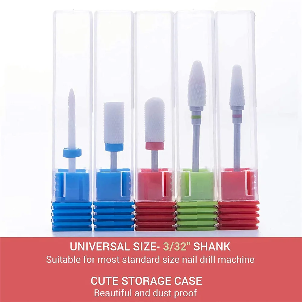 Ceramic Milling Cutter Manicure Removing Gel Varnish Nail Drill Bits Electric Machine Accessories Tool 5 Pcs