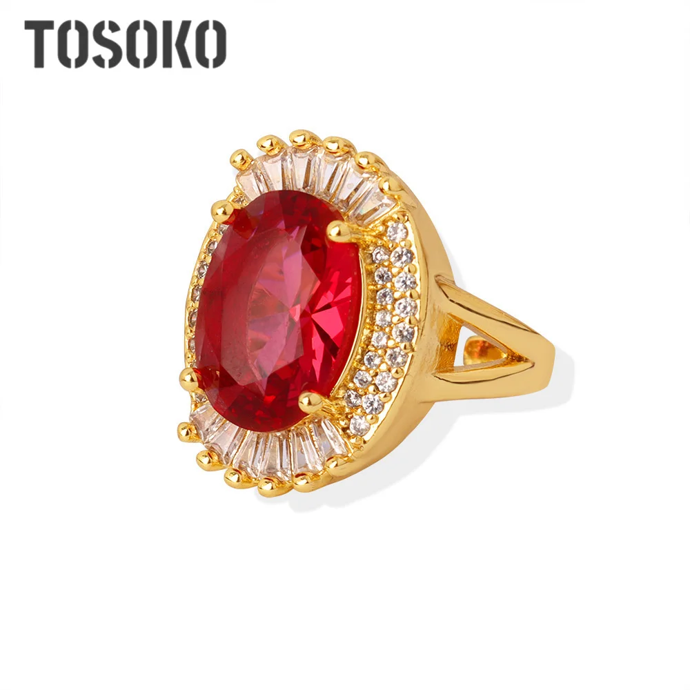 

TOSOKO Copper material inlaid oval zircon fashionable ring jewelry for women