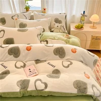 1PC White Gray Heart Orange Flannel Duvet Cover