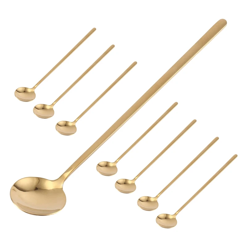 

Акция! 8 шт., 6,7 дюйма, кофейные ложки, искусственные, золотые чайные ложки, золотые ложки, ложки для чая со льдом