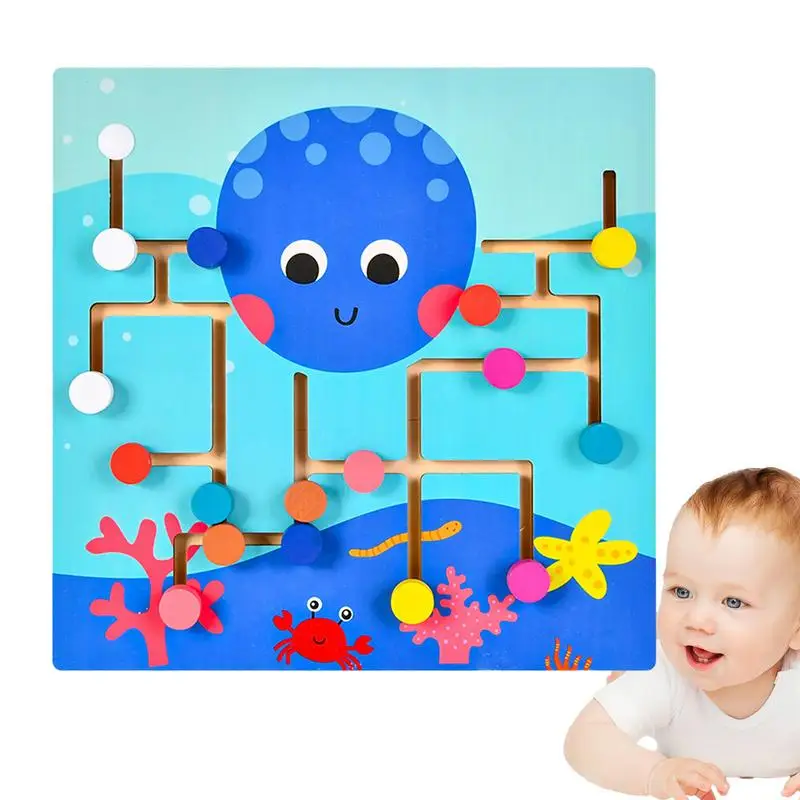 

Color Sorting Slide Puzzle Wooden Octopus Color Matching Puzzle Toy Montessori Logic Game For Boys And Girls Ages 4-6 Enhances