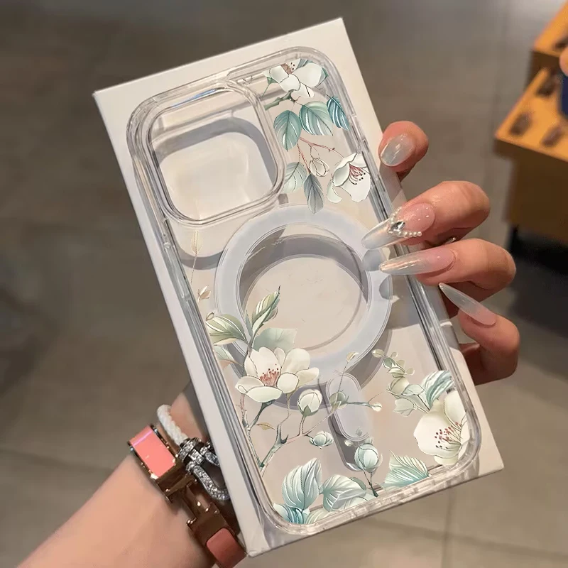 Magnetic Floral Smile Clear Phone Case