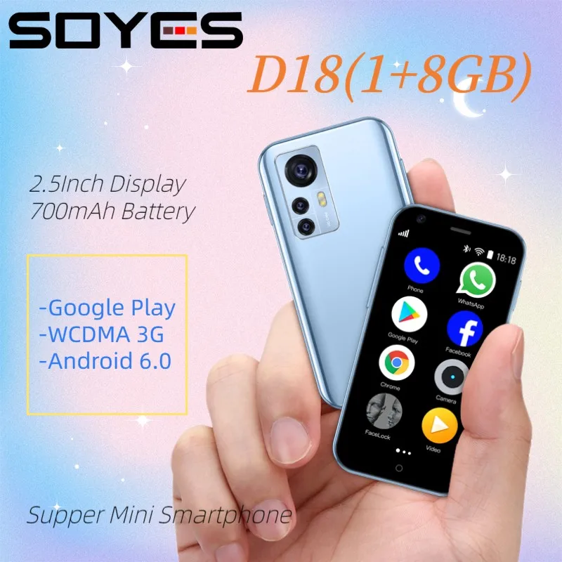 SOYES D18 WCDMA 3G Supper Mini Smartphone Android 6.0 Quad Core 1GB 8GB 2.5'' Mobile Cell Phone Google Play Store Whatsapp Wifi