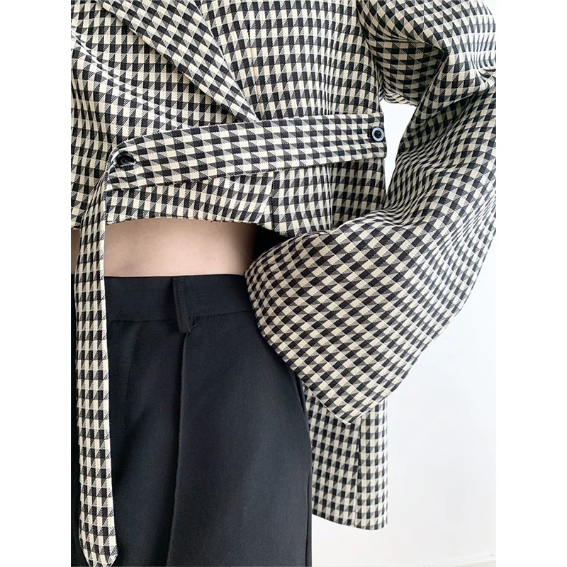 Autumn Winter Street Style Houndstooth Printed Irregular Blazers Female Loose Casual Tank Top Women Trend Fashion Cardigan Coat