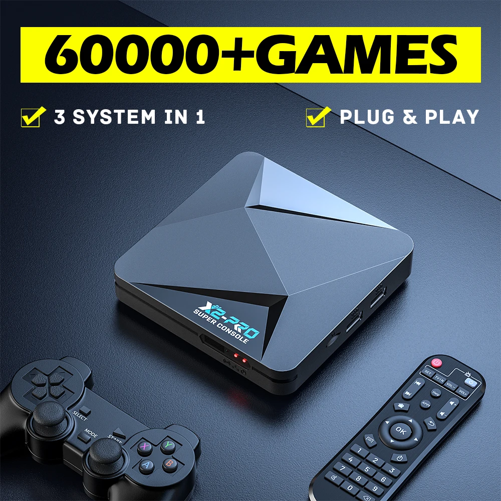 Super konzole X2 PRO retro hra konzole pro sega saturn/dc/mame/naomi 60000+ klasický hry 4K HD TV skříňka hra hráč dvojí WIFI