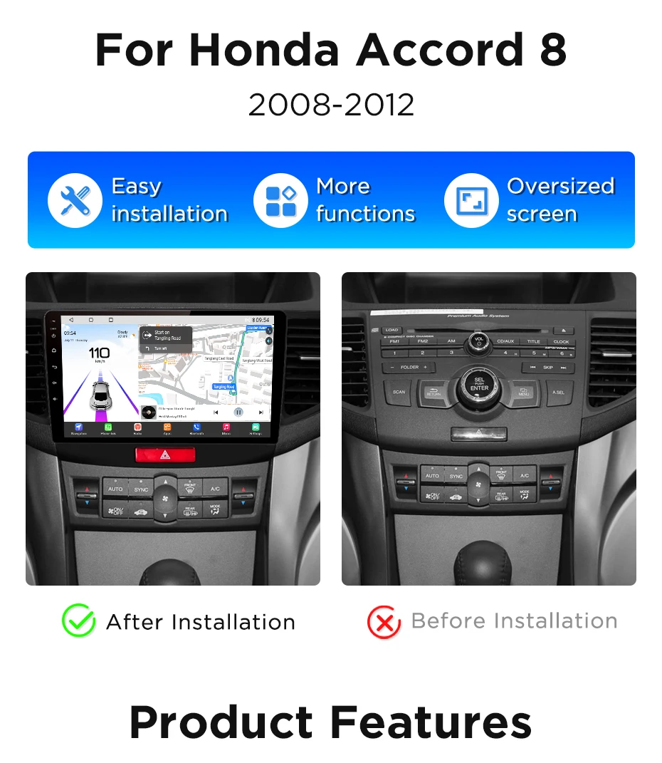 Junsun Android für Honda Accord 8 2008 - 2012 Carplay Auto 4G+WIFI GPS Autoradio Navi Multimedia Videoplayer Stereo BT 360 Kamera – Detail 4