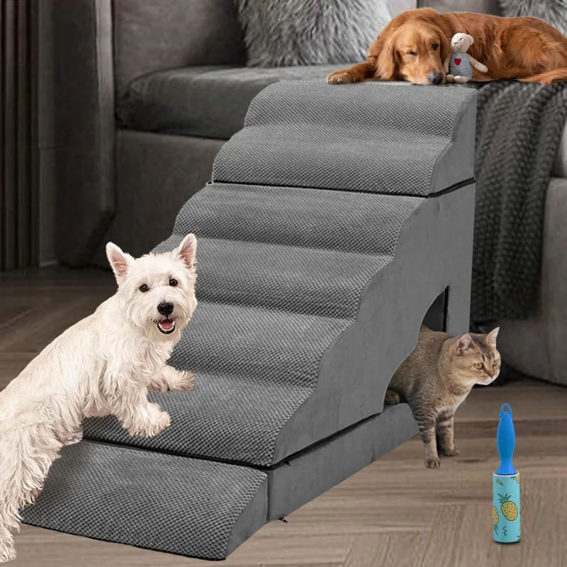 

34 inches Dog Steps for High Bed, Extra Wide 7 Tier Stairs/Small , Non-Slip Pet Ramp/Ladder Injured Pets,