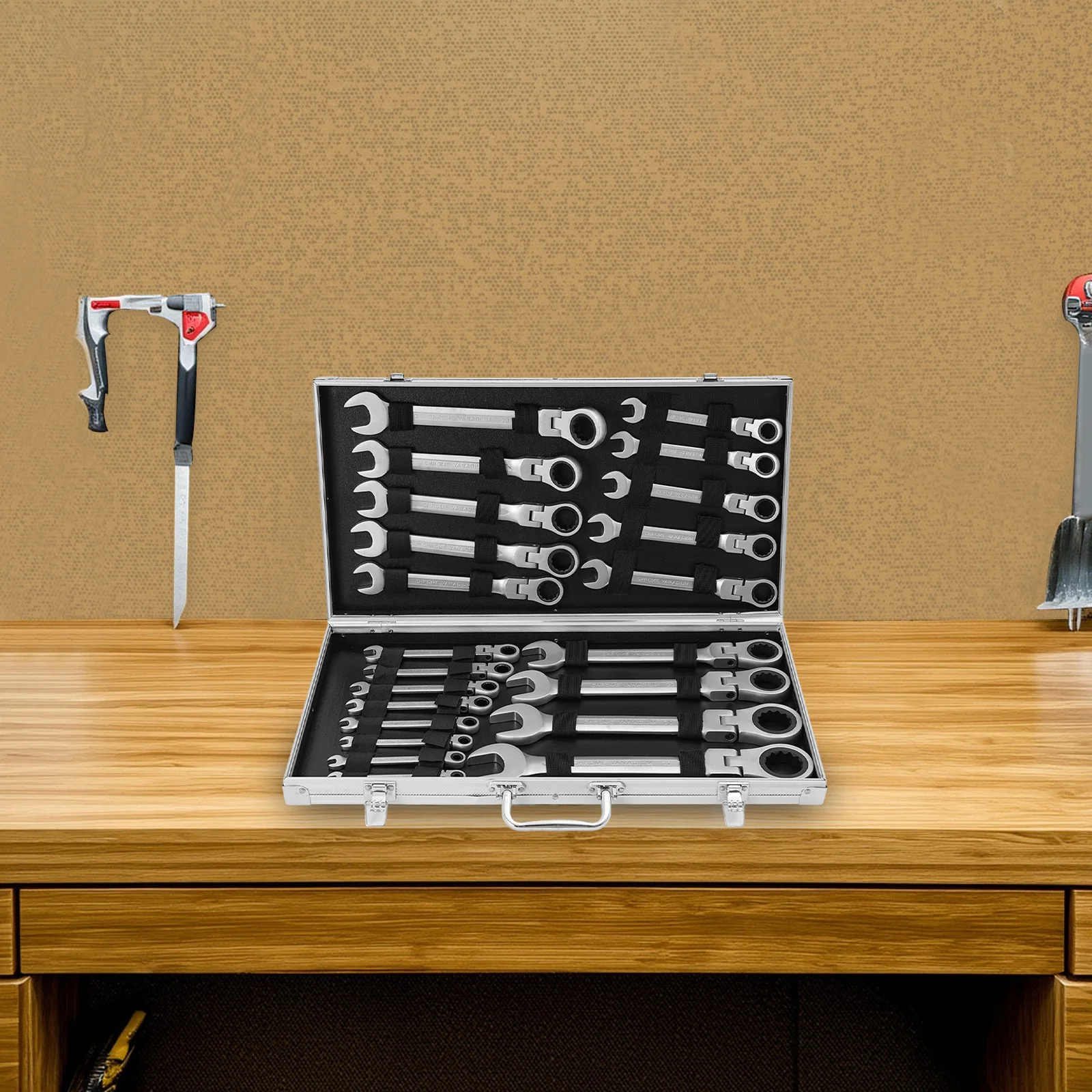 22-teiliges Set Aluminium-Box-Ratsche, Doppelzweckschlüssel, Hardware-Werkzeug-Set, Isolierung, Kleber, Griff, manuelle Wartung, 6–32 mm – Detail 5