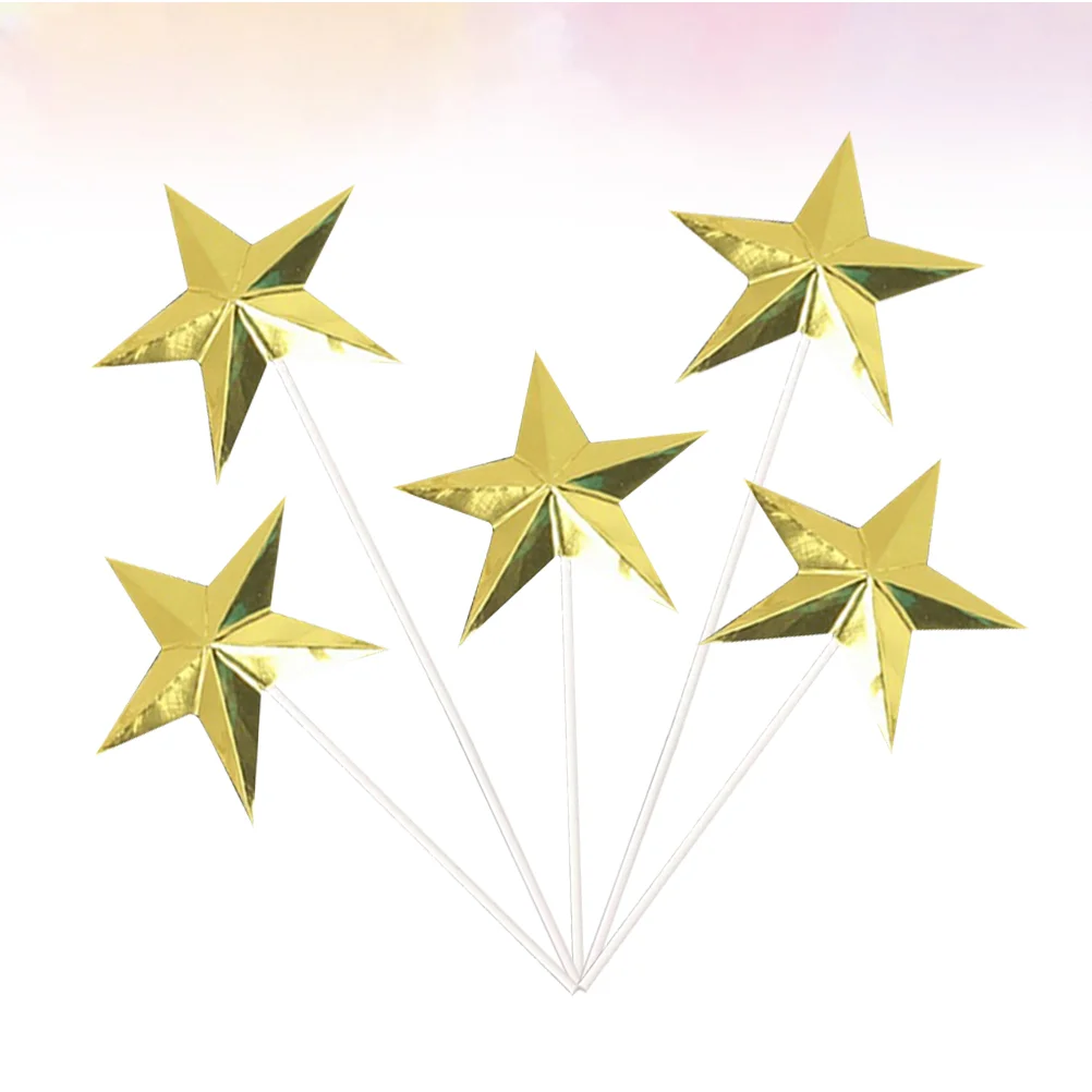 

60pcs 3D Star Cake Pick Creative Cupcake Topper Dessert Cake Decor Party Supplies for Birhday Wedding (Golden, Size M)