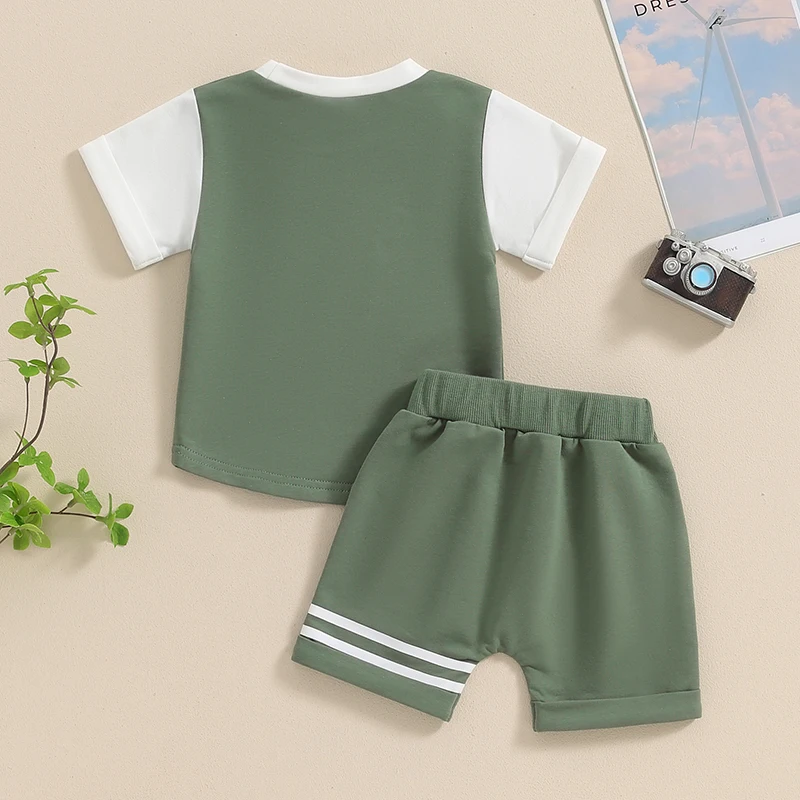 

Boys Summer 2PCS Shorts Sets Short Sleeve Contrast Color Tops and Drawstring Shorts Sets