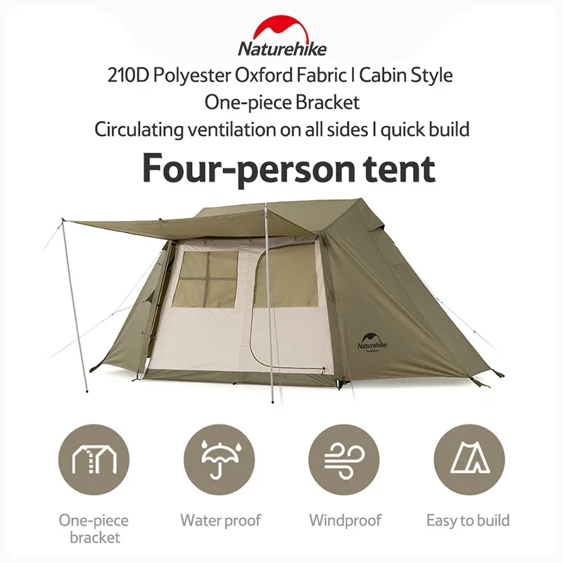 

Naturehike Village 5.0 Ridge Automatic Tent Quickly Opening Waterproof Family Picnic Camping Tent with Vestibule for 2~4 Person