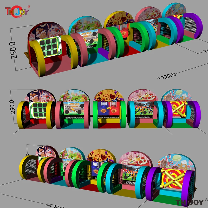 2024 Newest 5 in 1 Inflatable Carnival Bundle Games Soccer Dart Knock Down Ring Ross Game For Kids And Adults 3