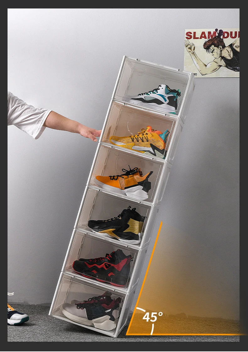 

Aj Aneaker Cabinet Transparent Shoe Box Sports Shoes Rack Dust Cover PP Material Hard Plastic Stackable Multi-Layer Shoe Box