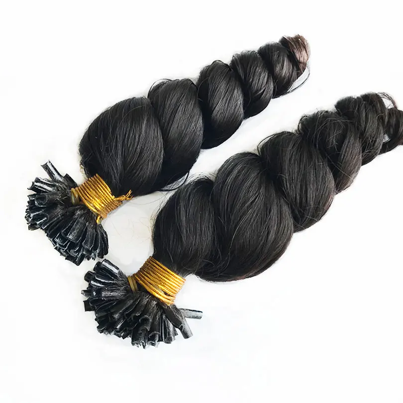 Loose Wave Tip Extensions U Tip Human Hair Pre Bonded Keratin U Nail Remy 100 Strands