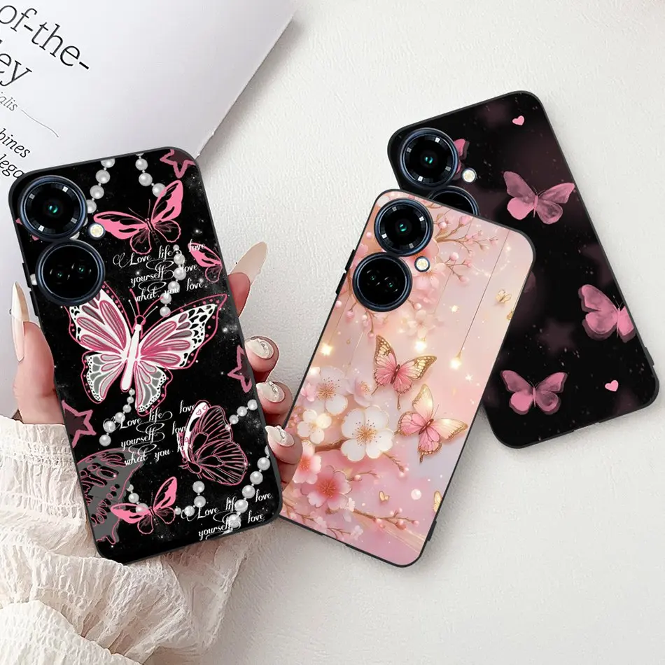 Elegant Butterfly Cat Black Silicone Soft Phone Case