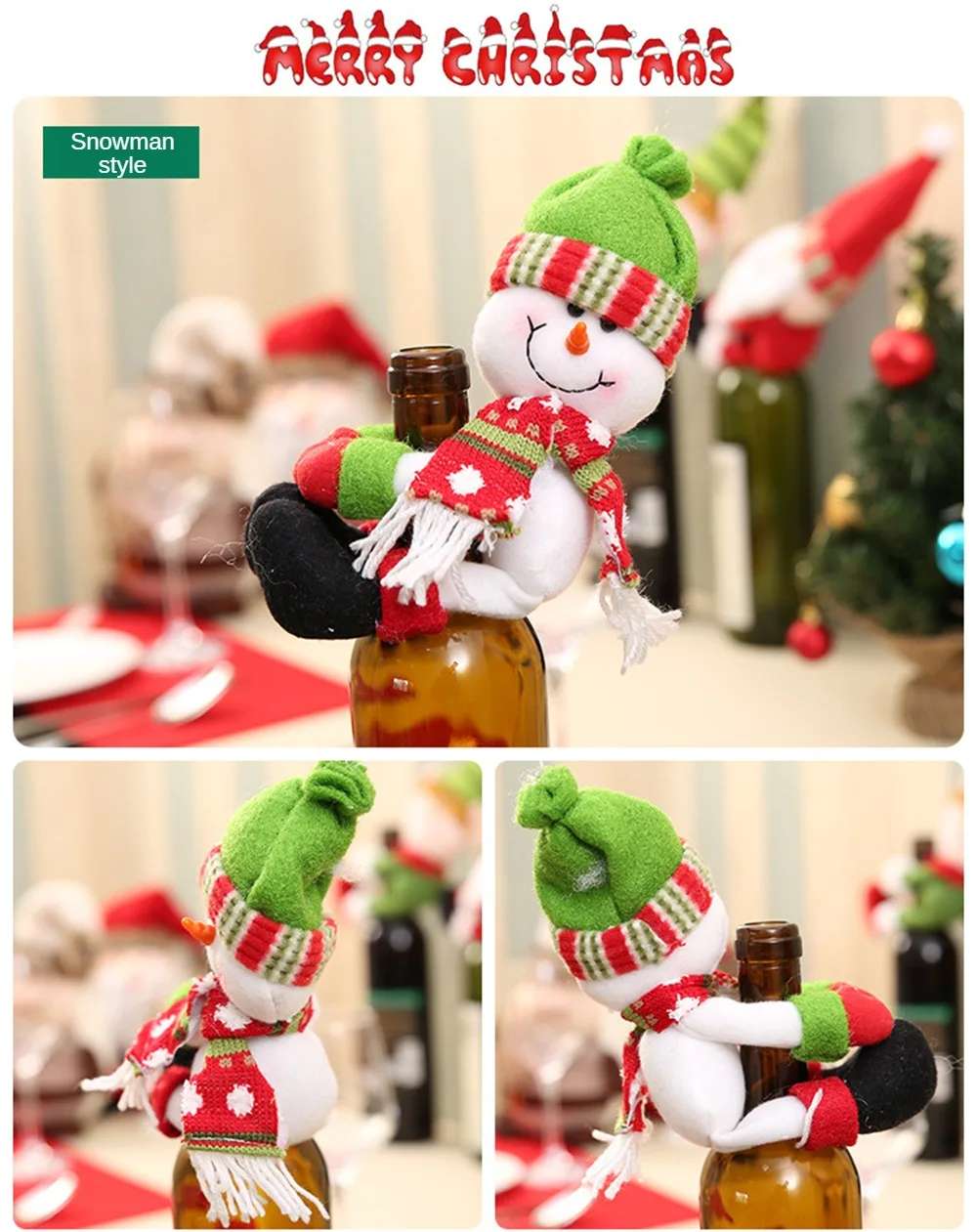 Description Picture 3 of itemNew Christmas Decorations Red Wine Bottle Cover Santa Snowman Hold Wine Set Champagne Bottle Set Bar Restaurant Decoration