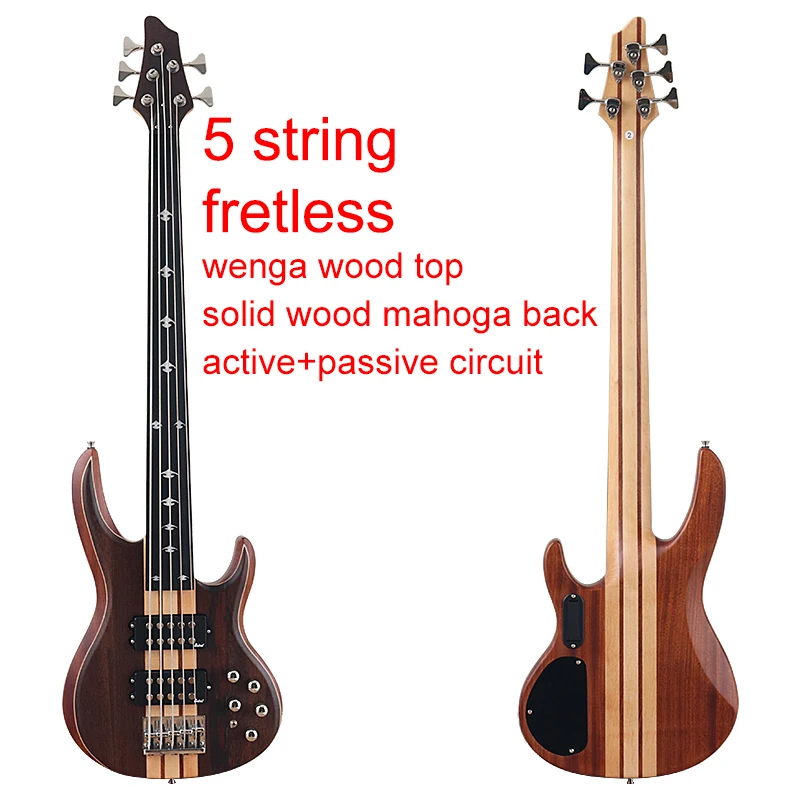 Electric bass guitar Fretless 6 String Electric Bass Guitar 5 String Active Solid Saplele Wood Body 43 Inch Bass Guitar High Grade
