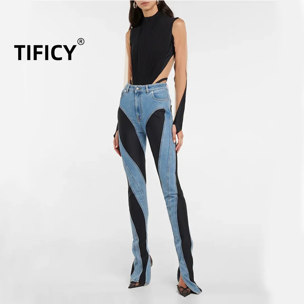 

TIFICY Contrast Denim Pants Women Autumn Sexy and Spicy Slimming with Long Legs and High Waist Jean Pencil Pants