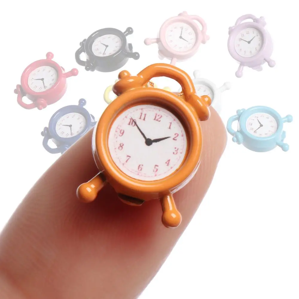 1pc 1:12 Scale Metal Alarm Clock Mini Home Decoration Dollhouse Miniature Toy Doll Kitchen Living Room Accessories 10 Colors 3