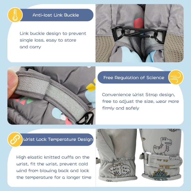 Adjustable Snow Mittens Waterproof Snow Gloves Cartoon Windproof Ski Mittens Quick Drying Design Gloves for Infants 6