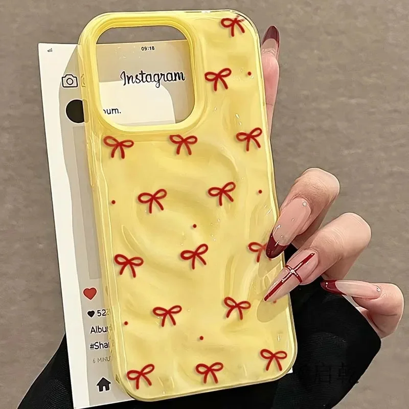 Charming Red Bow Dotted Textured Shockproof Soft Phone Case