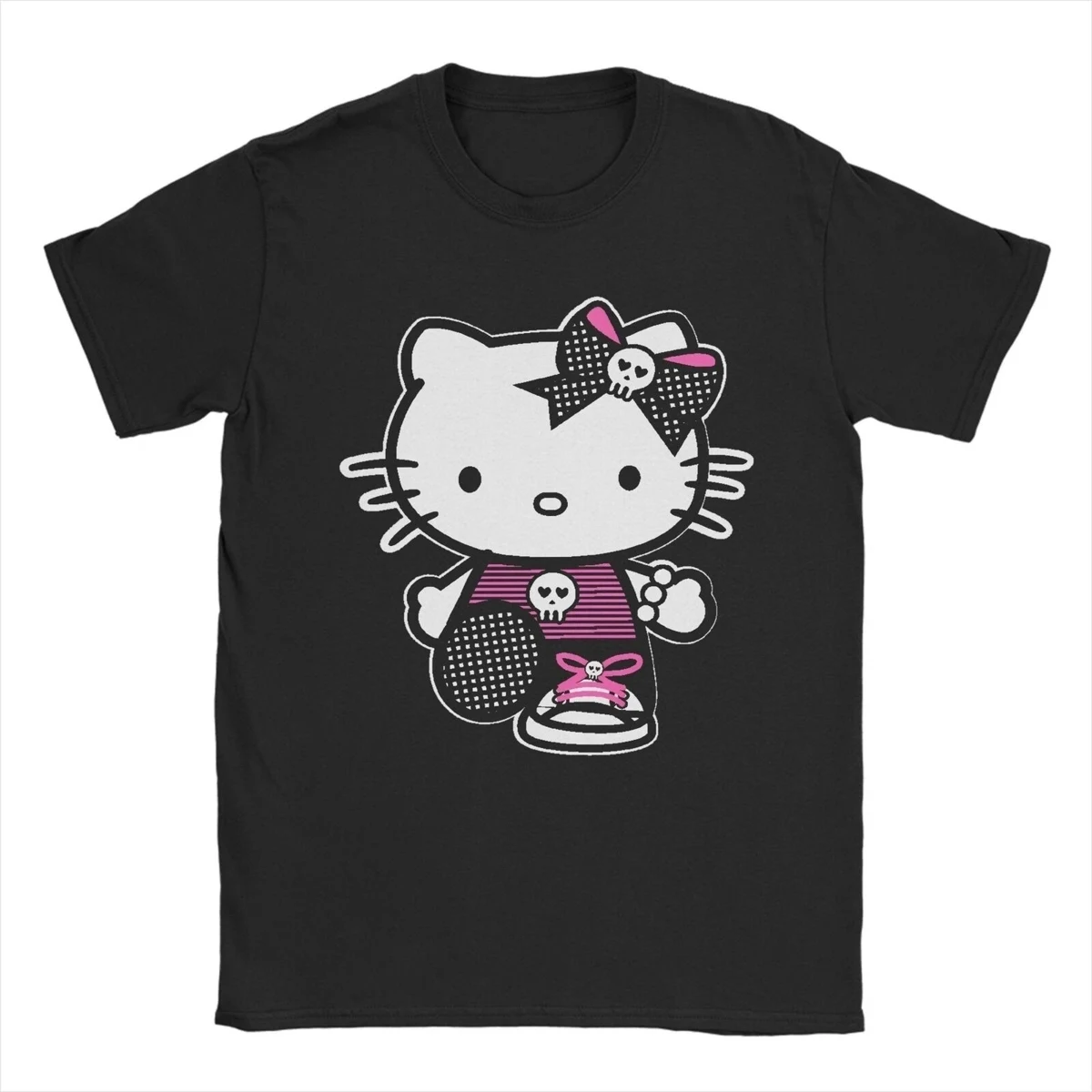 【Rockfish Weatherwear】X MINJUKIM LETTERING KITTY T-SHIRT Men's Cartoon Hello Kitty Rock T Shirts Cute Cat Pure Cotton
