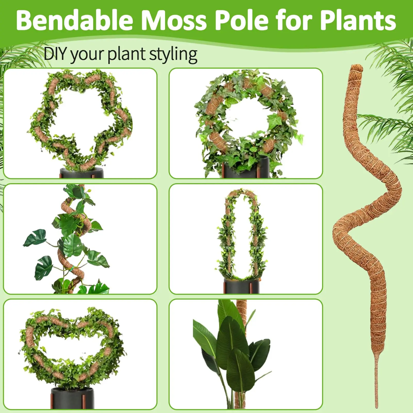 1pc Bendable Moss Pole for Plants Moss Poles for Climbing Plants Coconut Palm Fiber Monstera Plant Support Handmade Coco plastic plant supports,plant climbing support,plant stem support,plant support stick
