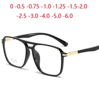 Double Beam Big Frame Square Nearsighted Glasses Women Men TR90 Short-sight  Eyeglasses Prescription 0 -0.5 -0.75 -1.0 To -6.0 1