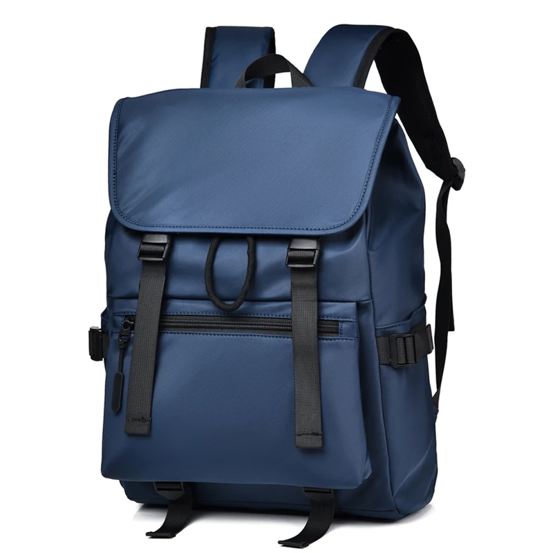 Men's Stylish Black Backpack Large Capacity Casual Rucksack Durable Shoulder Bag with Buckle Details