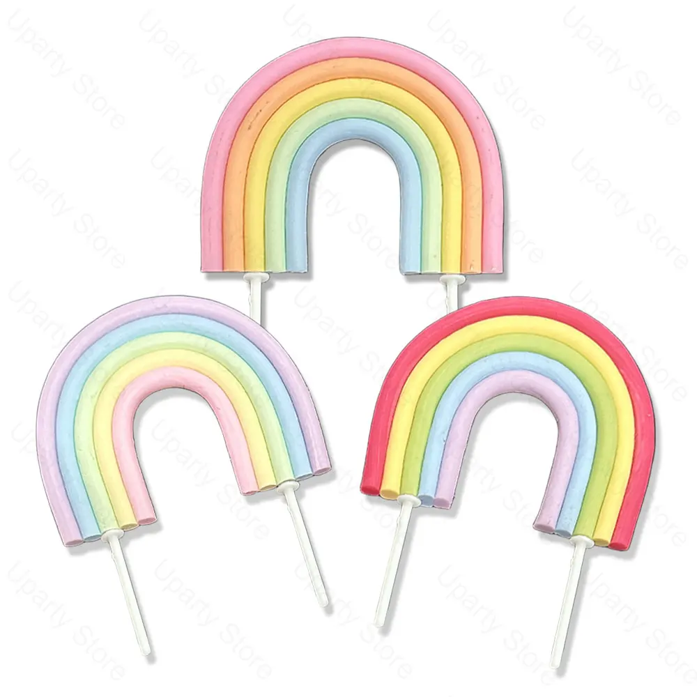 1/2Pcs Rainbow Cake Toppers 3 Colors Soft Pottery Colorful Macaron Rainbow Cake Decoration for Birthday Party Wedding Decor cake topper cake toppers cake decorations