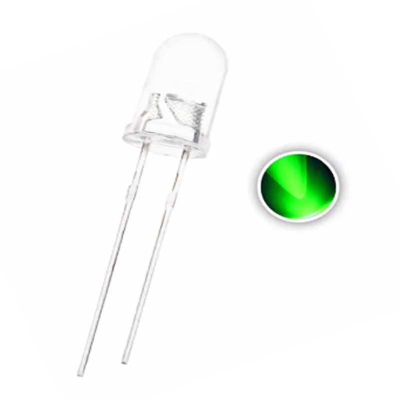 

100pcs 5mm Green Led Water Clear Round Head Ultra Bright 3v 20ma Lamps Light Beads F5 Short Legs