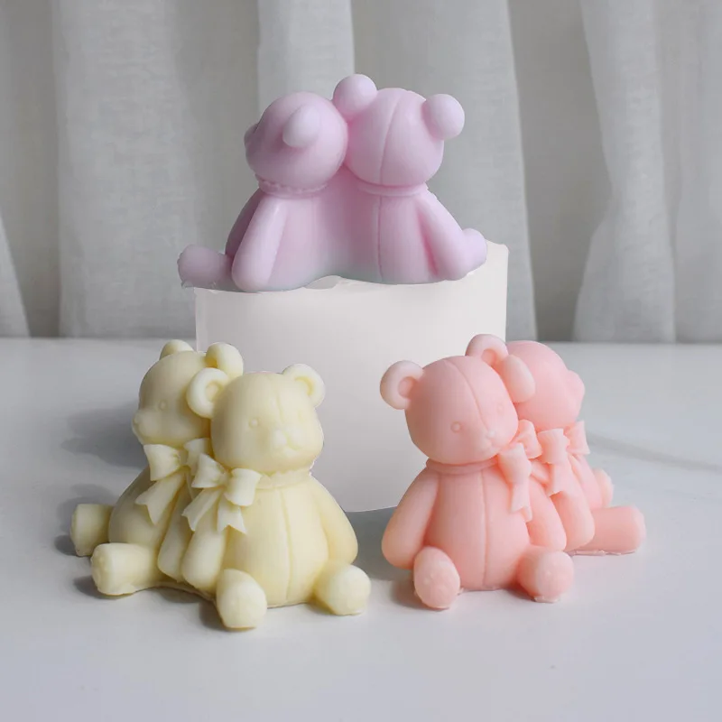 Silicone candle mold Back-to-back bear DIY bow tie bear plaster resin crafts casting mold handmade soap chocolate making tools
