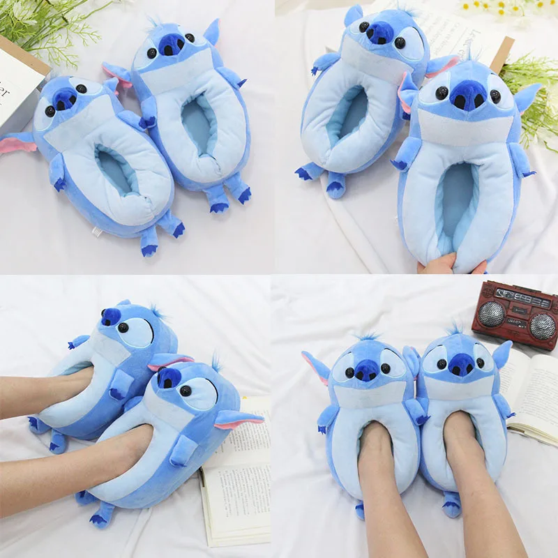 

28 CM Disney Lilo & Stitch Kawaii Cartoon Anime Series Stitch Plush Slippers Men Women Unisex Winter Indoor Shoes Adult Size