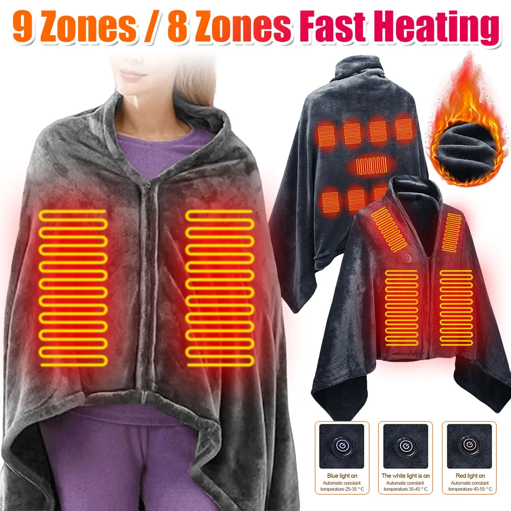USB Electric Heated Blanket 3 Heating Levels Fleece Heated Blanket Portable Body Warmer Blanket Quickly Heated Cape for Outdoor