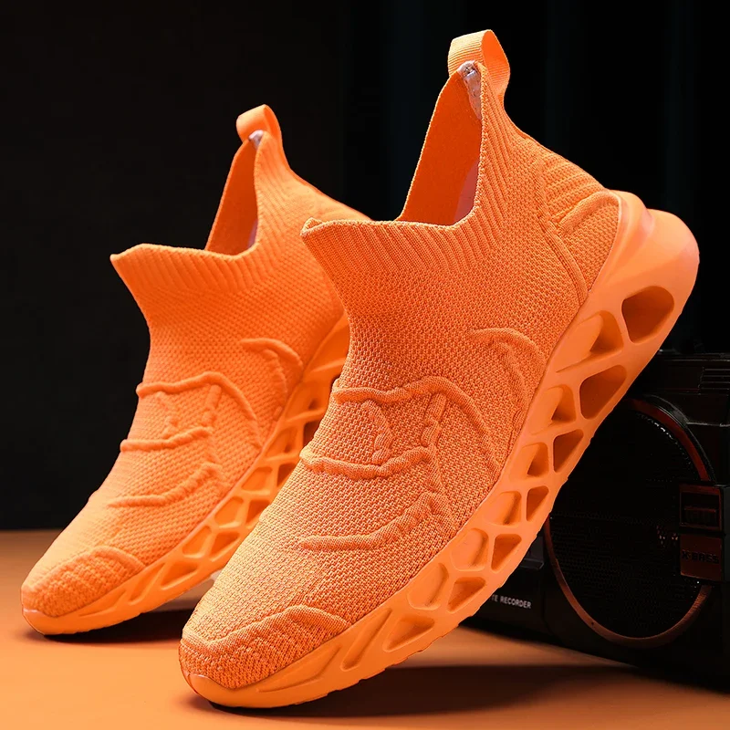 Breathable Men Sneakers for Camping Travel Blade Running Shoes Cushioned Slip on Sock Shoes Mesh Outdoor Shoes Plus Size 39-47
