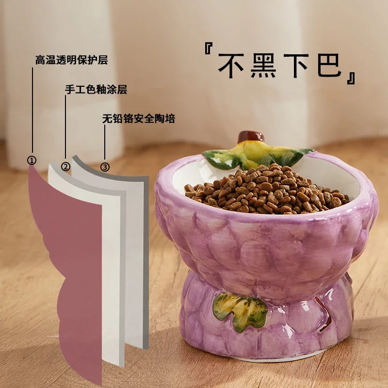 Cat bowl ceramic cat food water bowl high foot oblique mouth neck protection anti-knock large diameter cute
