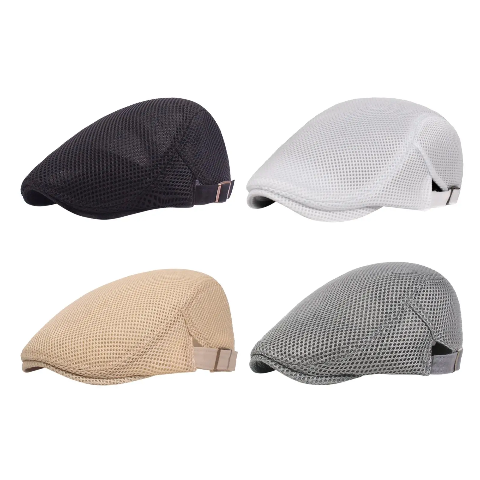 Men`s Mesh Flat Cap Sun Hat Newsboy Hat Breathable Summer Hat Cabbie Hat for Golf Fishing Travel Middle Aged and Elderly Hiking