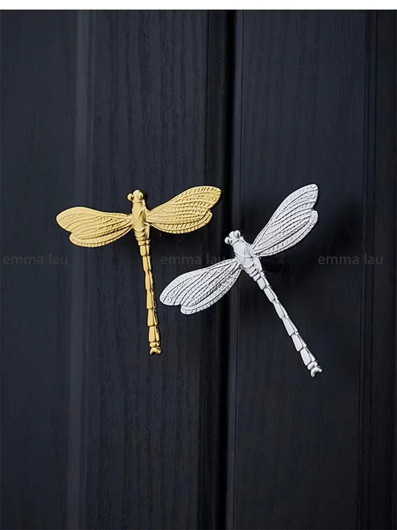 Solid Brass Furnitue Cabinet Door Handle and Knob Dragonfly Shape Wardrobe Knobs Round Drawer Cupboard Door Handles Pulls