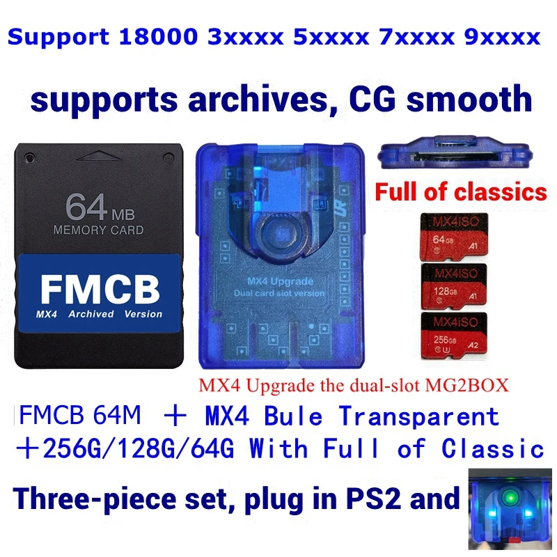 2025 Blue transparent PS2 MX4 upgraded MG2BOX + FMCB Card +