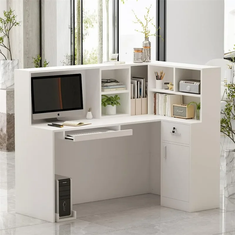 Reception Desk,with Counter Drawers & Storage Shelves,for Salon Reception Room Checkout Office, Front Desk Coun