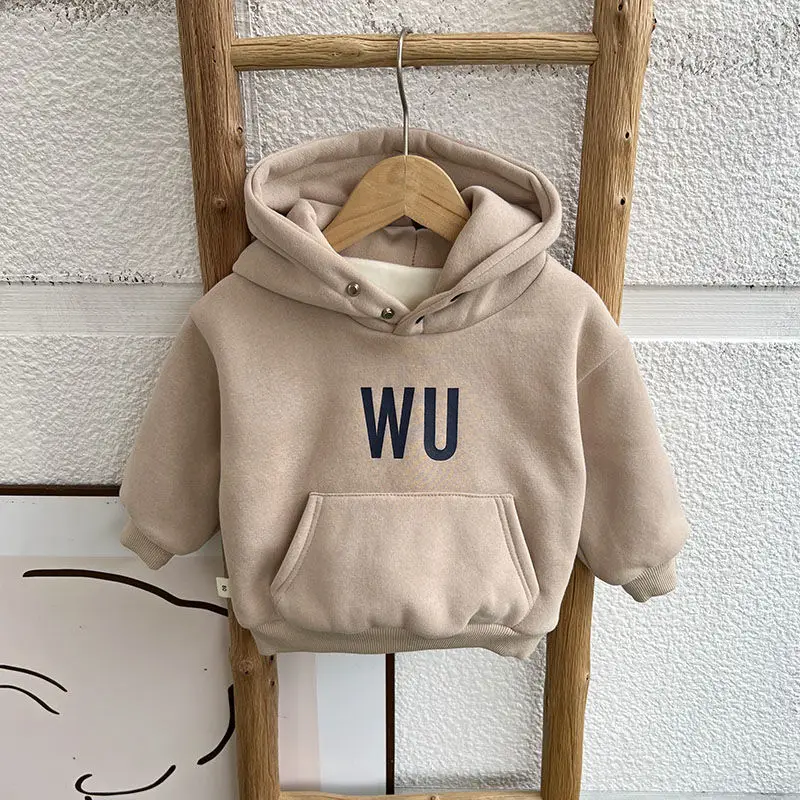 

Private fleece hoodie with velvet thickening children western style clothes children qiu dong outfit baby warm coat