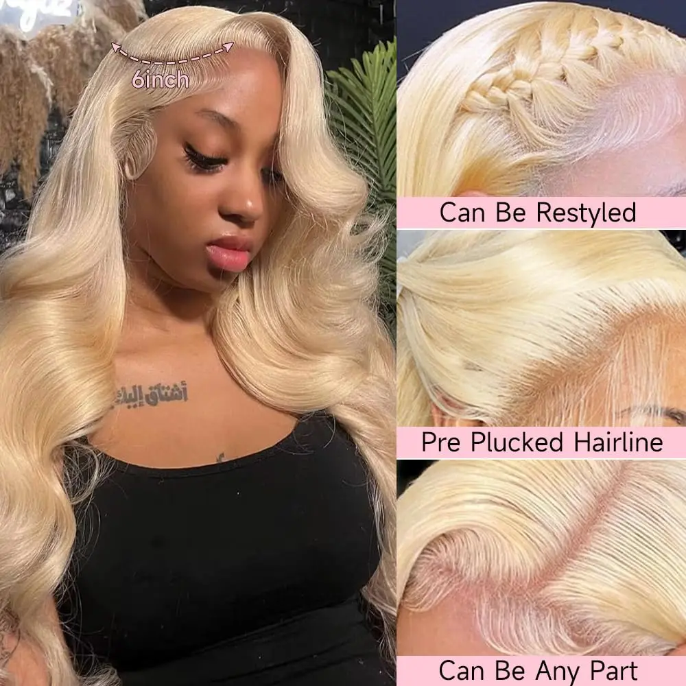 613 Lace Front Wig Human Hair 13x6 Transparent 200% Density Blonde Lace Front Wigs Human Hair Pre Plucked for Women 22 Inch