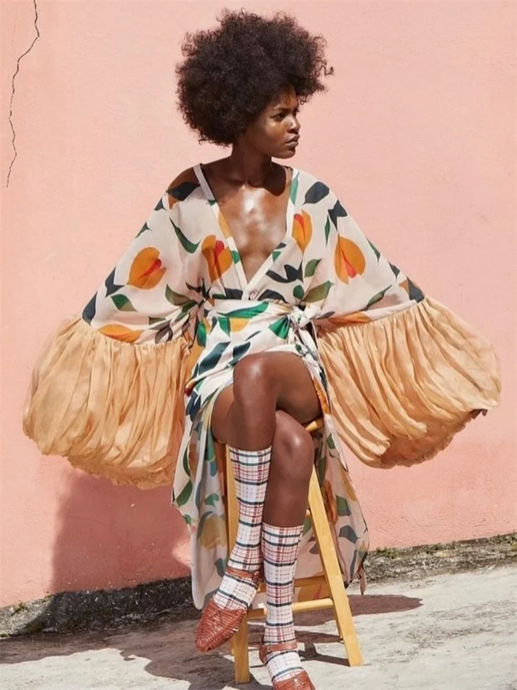 Wmstar Ponchos Women Wholesale Women's Clothing Cardigan Beach Vacation Sun Protection Shirt Printed Smock Coat Summer Fall