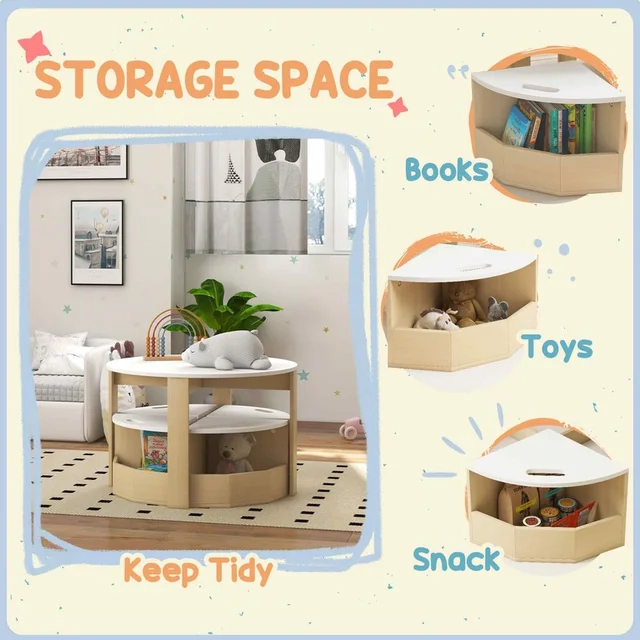 White 5-Piece Kids Table and Chairs Set with Storage for Art, Drawing, Playroom, Classroom, Nursery