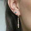 YUXINTOME 1 PC 925 en argent Sterling aiguille d'oreille coloré Zircon chaîne gland boucles d'oreilles pour les femmes deux trous boucle d'oreille bijoux A45