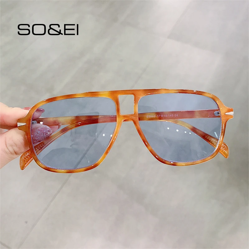 SO&EI Retro Double Bridge Men Pilot Sunglae Fahion Rivet Decoration Shade UV400 Women Trending Leopard Sun_voghion.com
