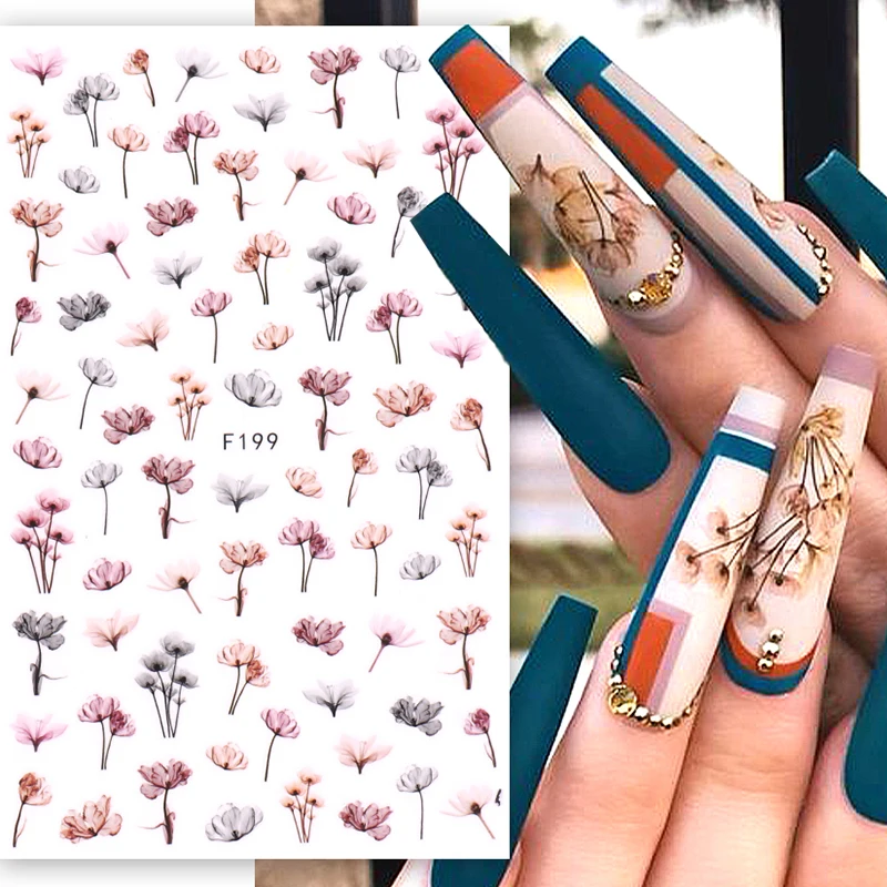 

3D Flower Art Nail Sticker Succulent Plants Floral Leaves Adhesive Decals Slider DIY Decoration Manicure Accessories