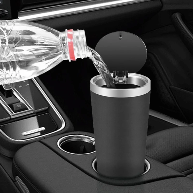 Universal Car Cup Holder Trash Bin Can Organizer with Lid Cover Vehicle Dustbin Waste Rubbish Basket Waterproof Storage Box